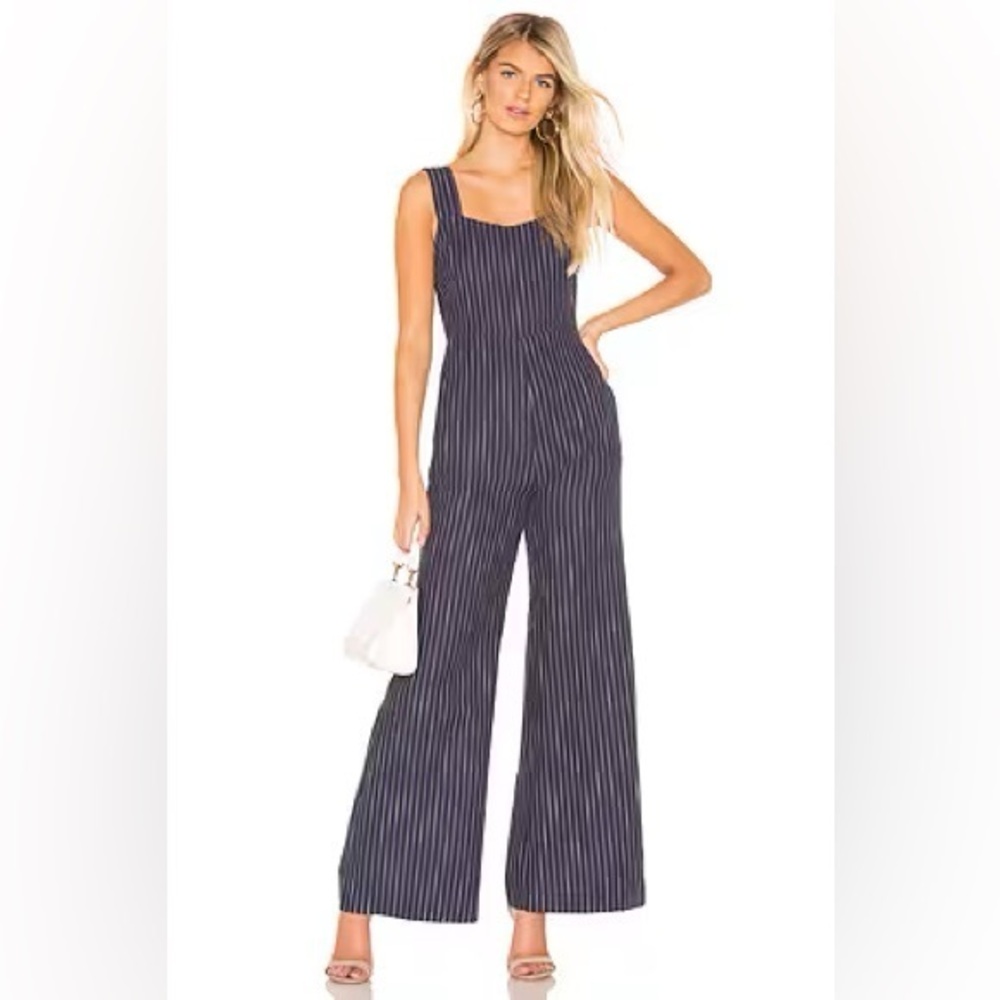 Line & Dot Navy Striped Jumpsuit